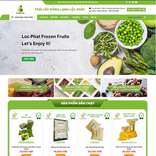 Theme wordpress bán trái cây đông lạnh, thực phẩm sạch